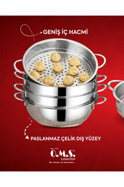 OMS PASLANMAZ 6090c 6 Parça Paslanmaz Çelik 24x9 Cm Mantı Tenceresi