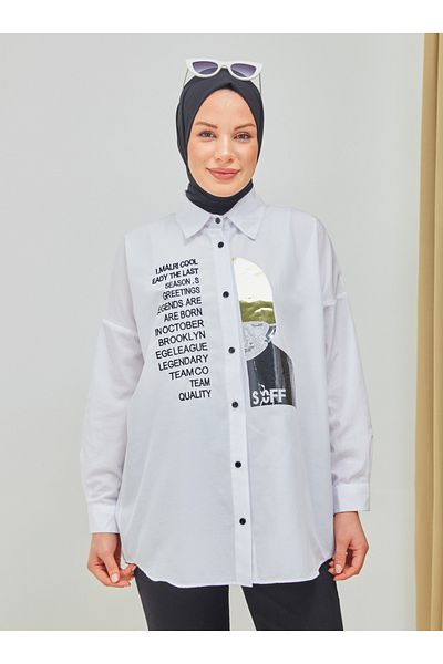 SAHRA BUTİK White Embroidery and Stone Printed Tunic - Sahra Butik