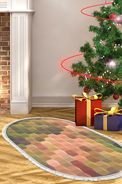 Alanur Home Kaymaz Dijital Mutfak & Salon Halı Yıldız Deri Saçaklı Oval Geome...