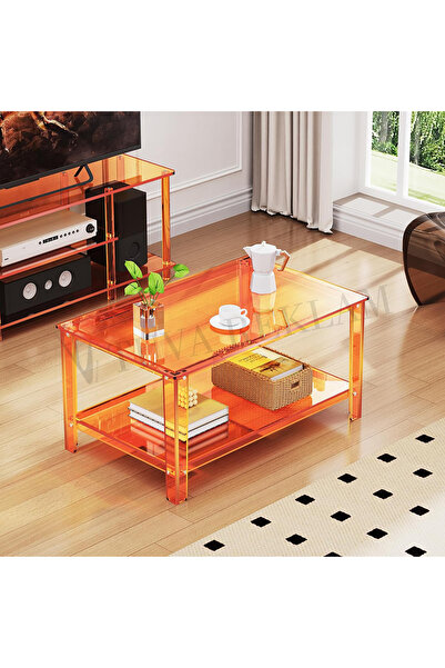 TUVA REKLAM Tuva Reklam Şeffaf Pleksi Dört Ayaklı Modern Orta Sehpa Salon Kom...