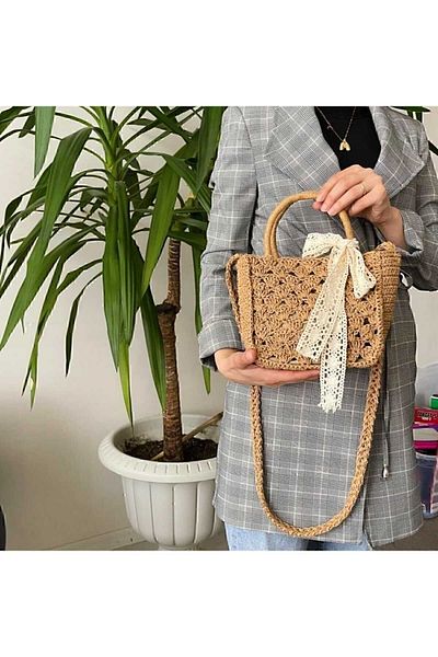 symaslandesign Geantă de umăr, tricotată, geantă de paie, plajă (ARIALELELELE POATE AFIŞA FILO)
