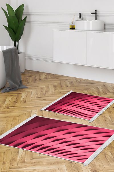 Alanur Home Αντιολισθητική βάση Djt Σετ τουαλέτας Star Leather Fringe Geometric E5017 Powder