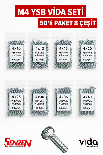Şenzen Bağlantı Elemanları M4 Yıldız Silindir Başlı (YSB) Vida Seti - 10-40 m...