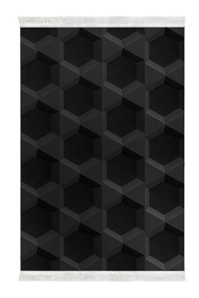 Alanur Home Αντιολισθητική βάση Djt Σετ τουαλέτας Star Cotton Fringe Geometric E5016 Μαύρο