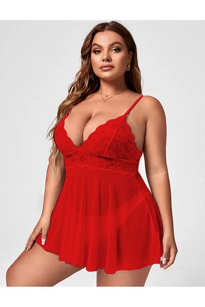Fantazicity Burgundy Plus Size Fancy Nightgown