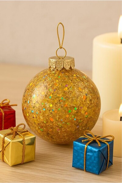 BeySüS Yılbaşı Çam Ağacı Süsü Parlak Özel Gold Simli Holiday Cici Top 8cm 3'lü