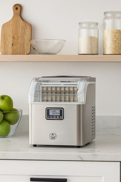 ALSAIF Electric Digital Ice Maker With Self-cleaning And Stainless Steel Body, 130w, 2l Water Tank, 3 Ice S