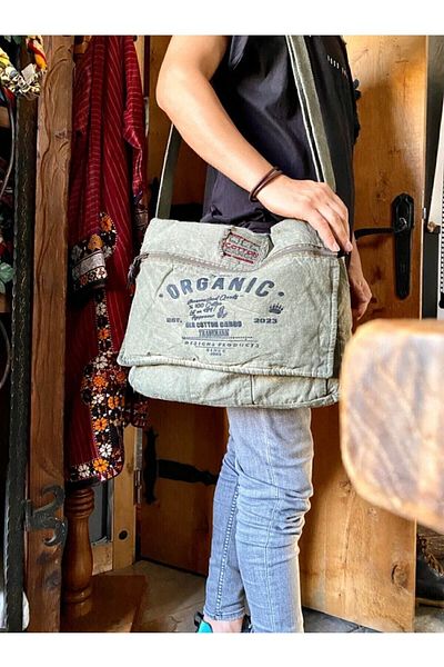 old cotton cargo Χαλαρή τσάντα ώμου από βαμβάκι Postman Laptop Σχολείο Ταξίδι Καθημερινή Vintage Retro - Mulater Bag 8128