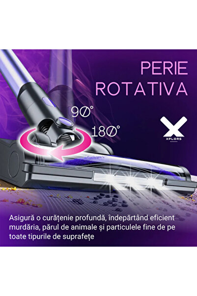 XPLORS Aspirator Vertical Fara Fir ®, 180w, 12000pa, Filtrare 5 Stadii, Lumina Led Uv, Durata 40min, Violet