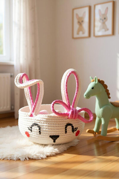 Zuviel Deco Handmade Pembe Tavşan Oyuncak Sepeti, Düzenleyici, Çok Amaçlı Sepet