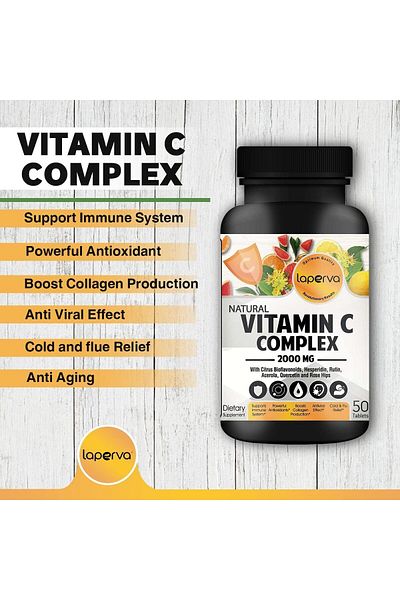 Laperva Natural Vitamin C Complex, 2000 Mg, 50 Tablets,support And Strengthen Immune Health.