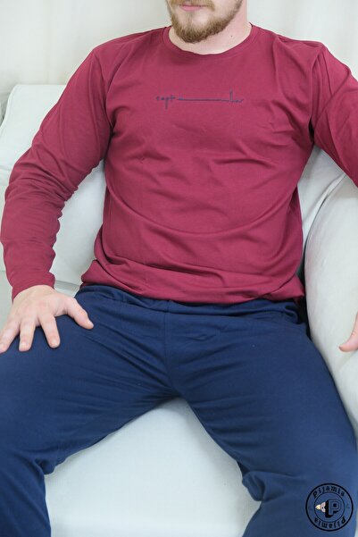 Pijamia KIRMIZI LACİVERT UZUN KOL ERKEK PİJAMA TAKIMI