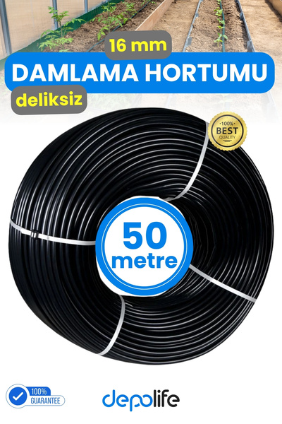 Depolife 50 Metre 16mm Deliksiz Damlama Hortumu Sulama Serinletme Bahçe Sera ...