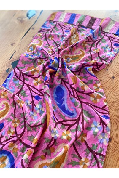 Bohemian Pink Spring Flowers Indian Origin 50 X 175 Silk Shawl Foulard 1606076