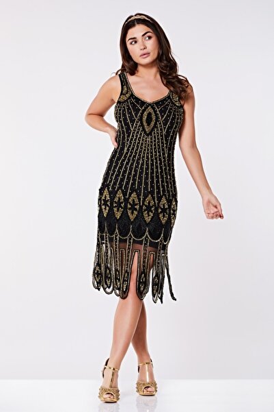 GATSBYLADY LONDON Molly Flapper Dress in Black Gold