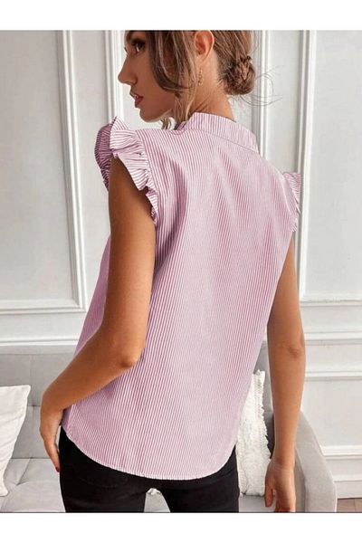 Silerra Women's Cotton Polyester Fabric V Neck Ruffled Shoulder Blouse