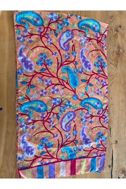 Bohemian Salmon Spring Flowers 50 X 175 Indian Origin Silk Shawl Kerchief 1606075