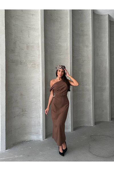 MODAMOR One Shoulder Belt Detail Fit Dress
