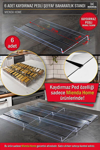 Mienda Home 6 Adet Kaydırmaz Pedli Şeffaf Baharatlık Standı – 27x13 Cm Ebatlı...