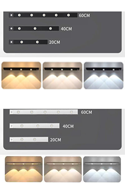 Neovista 60 Cm Beyaz 4w Slim Led Kabin Armatürü Hareket Sensörlü Dekoratif Gece Lambası Usb Şarjlı Aydınlatma