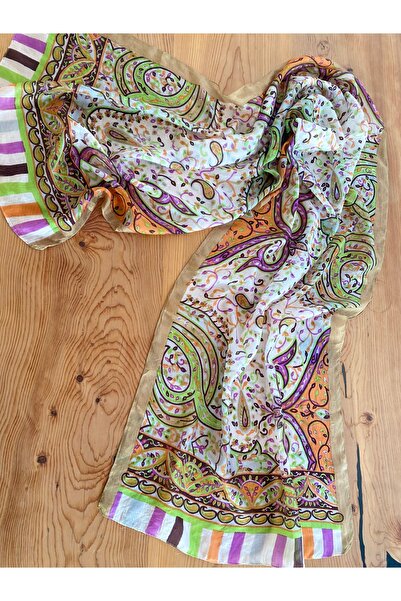 Bohemian Ecru Spring Flowers 50 X 175 Indian Origin Silk Shawl Foulard 1606077