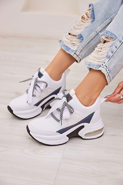 Ayakkabı Delisiyim Pantofi sport albi pentru femei cu toc ascuns – Talpă cu aer, Fosris