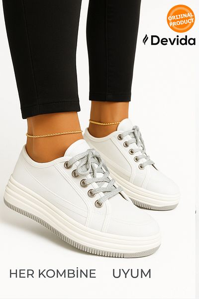 Devida Women's White Sports Shoes Daily Comfortable Air Sole Sneaker N150 Air Lena