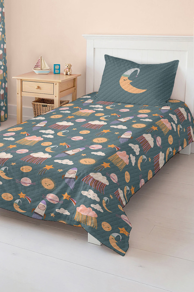 Realhomes Rocket Star and Planet Patterned Pastel Blue Children's Boys Single...