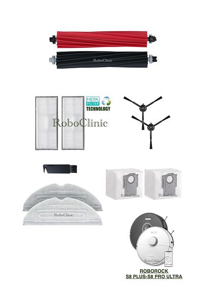 Roboclinic Roborock S8 Plus, S8 Pro Ultra Compatible Replacement Dust Bag, Brush, Hepa Filter, Mop Set-11 Pieces