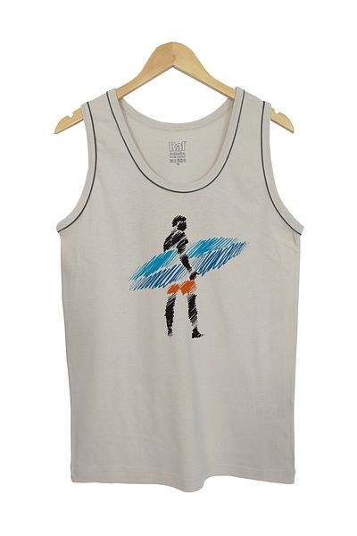 Raf Coll Men's Strappy Knitted T-Shirt with Ribbed Surfboard2 Digital Printed 100% Cotton