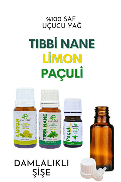 EinNatur Tıbbi Nane, Limon Ve Paçuli Uçucu Yağı, Damlalıklı Şişe, %100 Saf