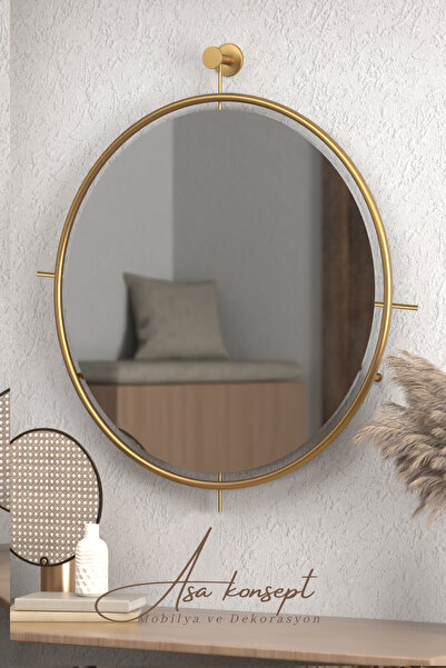 ASA KONSEPT Simirna Ayna GOLD 60 cm Dekoratif Hol Koridor Duvar Salon Mutfak Banyo Wc Ofis Makyaj Aynası