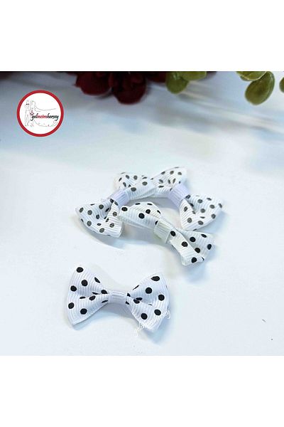 Gelincimherşey 20 Pieces Black Polka Dot White Small Bow for Decoration