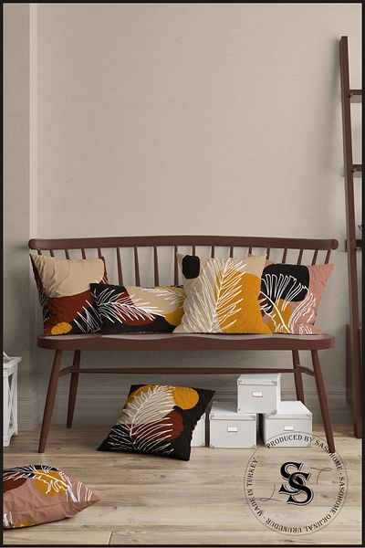 SasoHome Set de 4 huse de pernă imprimate digital cu model frunze de palmier pe un fundal pastel modern