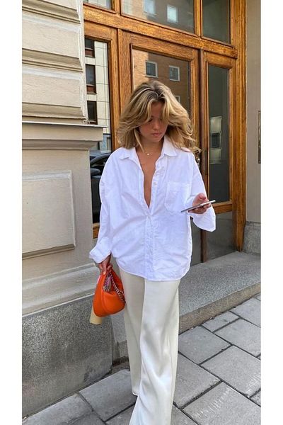 King Brothers Pinterest Λευκό φαρδύ γυναικείο πουκάμισο με τσέπες
