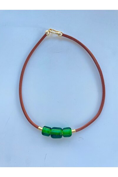 byebruketenci قلادة من الجلد الخرز مورانو الأخضر، أجهزة ذهبية غير قابلة للتشوه