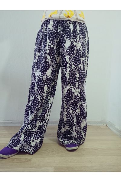 hoaryage Ethnic Patterned 100% Cotton Viscose Pressed Trousers with Elastic Waist36-44Sizes
