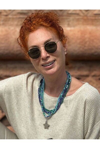 byebruketenci Mavi Yeşil Kristal Yıldız Kolye Çoklu Gümüş Kaplama Yıldız Deta...