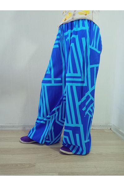 hoaryage Pantaloni elastici în talie, cu model etnic, 100% bumbac, viscoză, mărimea 36-44