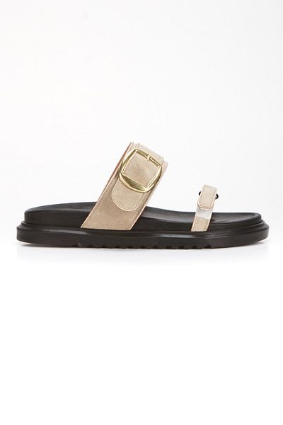 FRZZ Women's Beige Suede Velcro Orthopedic Comfortable Buckle Slippers