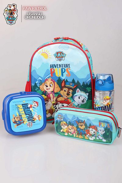 PAW PATROL Geantă de grădiniță de dimensiuni mici de 32 cm cu licență Dekomus, sticlă de apă de 500 ml, recipient pentru nutriție și clopoțel pentru stilou