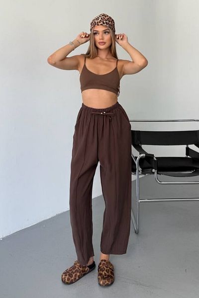 Feela Moda Дамски панталон шалвар от модал Cupra с еластична талия 2019