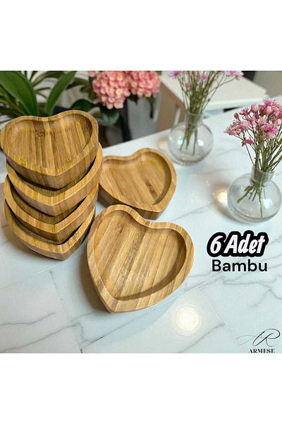 Ar Armese Breakfast Presentation Heart Bamboo Snack Bowl Natural Bamboo Snack Plate Presentation (10X9Cm)