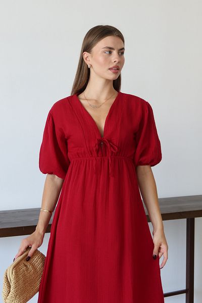 Mogi Butik 3090 Rochie de bază pentru femei din muselină cu cravată în față