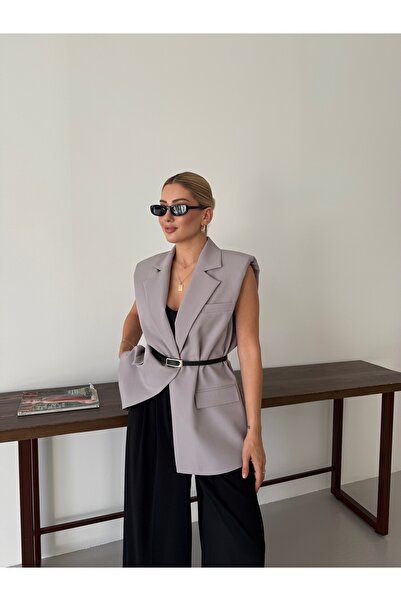 Nadrina Gold Toka Kemerli Vatkalı Zarif Yelek OVERSİZE