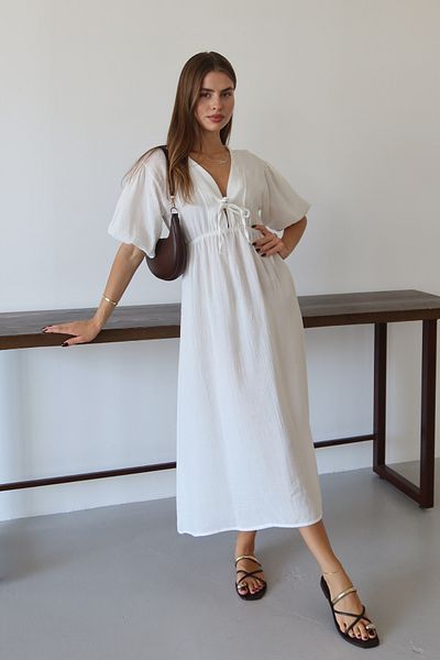 Mogi Butik 3090 Basic μπροστινό δεμένο γυναικείο φόρεμα μουσελίνας