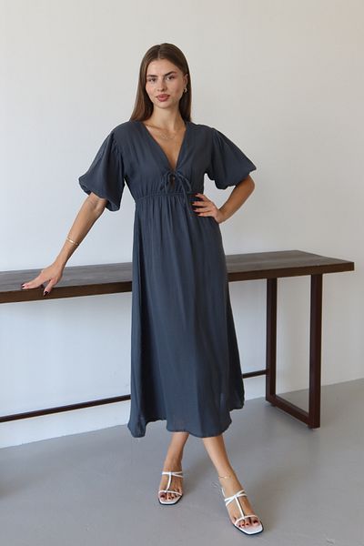 Mogi Butik 3090 Basic μπροστινό δεμένο γυναικείο φόρεμα μουσελίνας