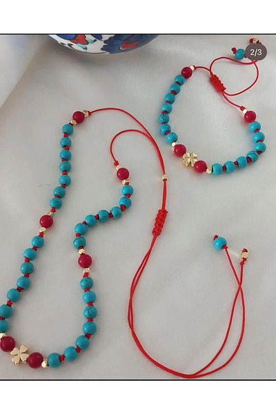 MİRSTAR Natural Stone Necklace Bracelet Set, Adjustable Macrame Rope Necklace Bracelet.