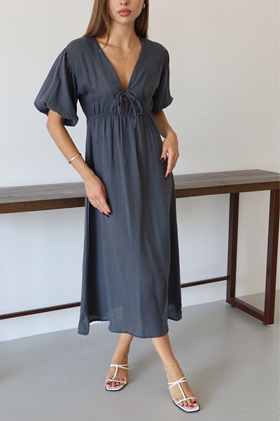 Mogi Butik 3090 Basic μπροστινό δεμένο γυναικείο φόρεμα μουσελίνας