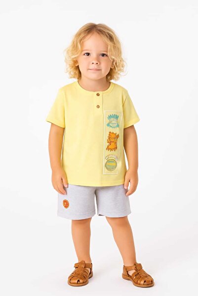 BABİDO Boy's Summer Suit 3/6 Years. Button Printed T-Shirt and Comfortable Sh...